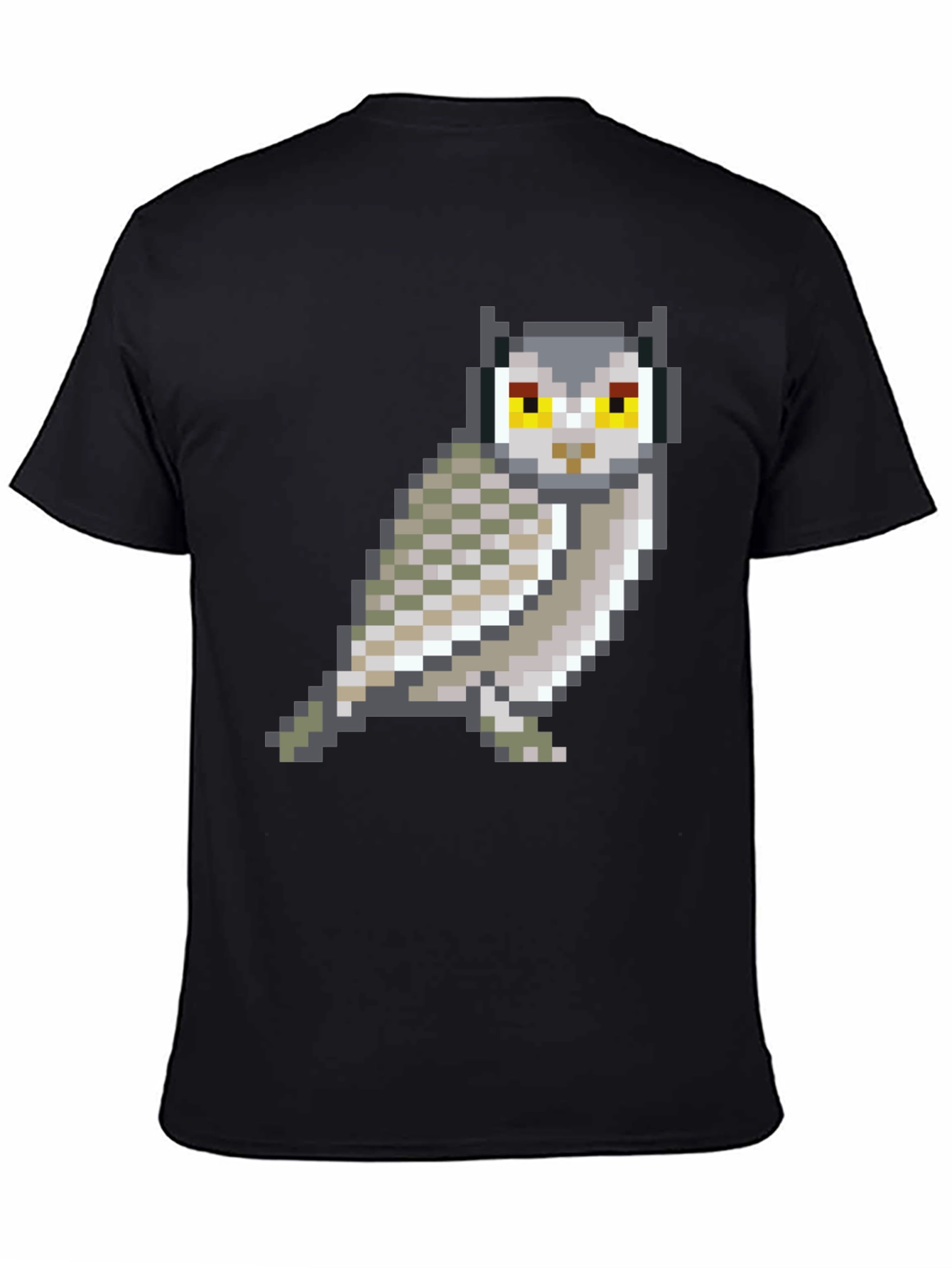Pixel Art Owl Graphic Black T-Shirt