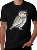 Pixel Art Owl Graphic Black T-Shirt