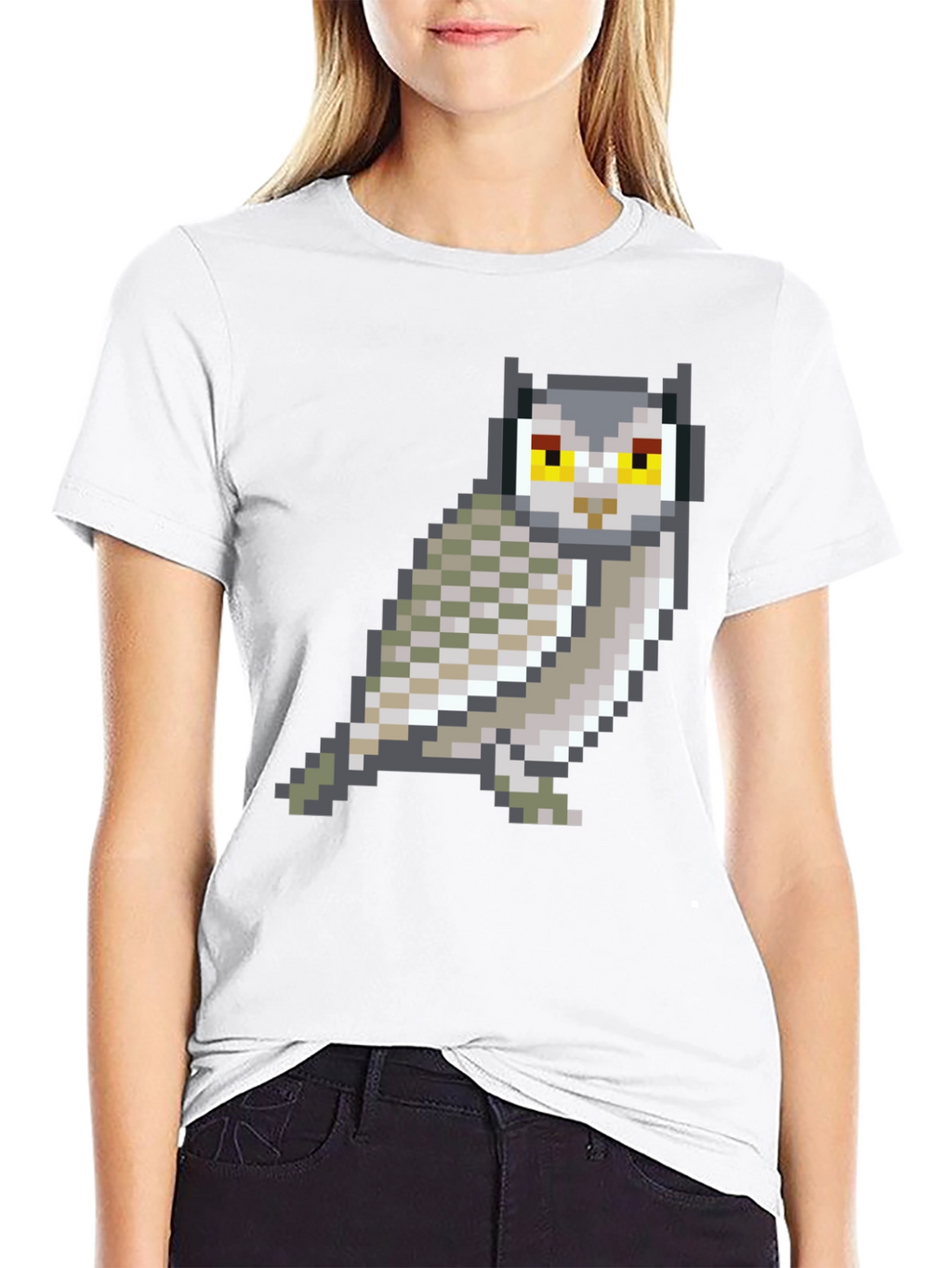 Pixel Art Owl Graphic Black T-Shirt
