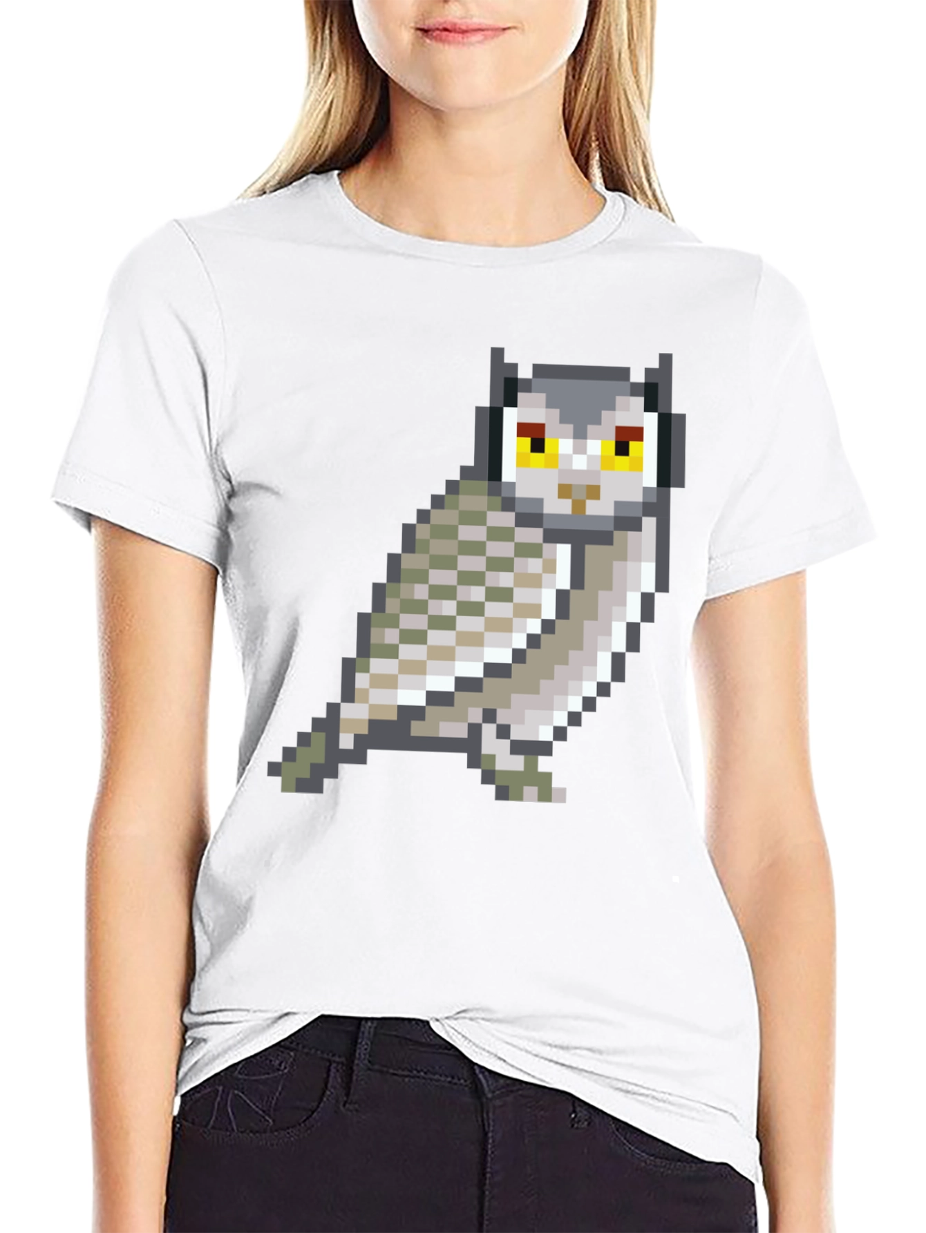Pixel Art Owl Graphic Black T-Shirt