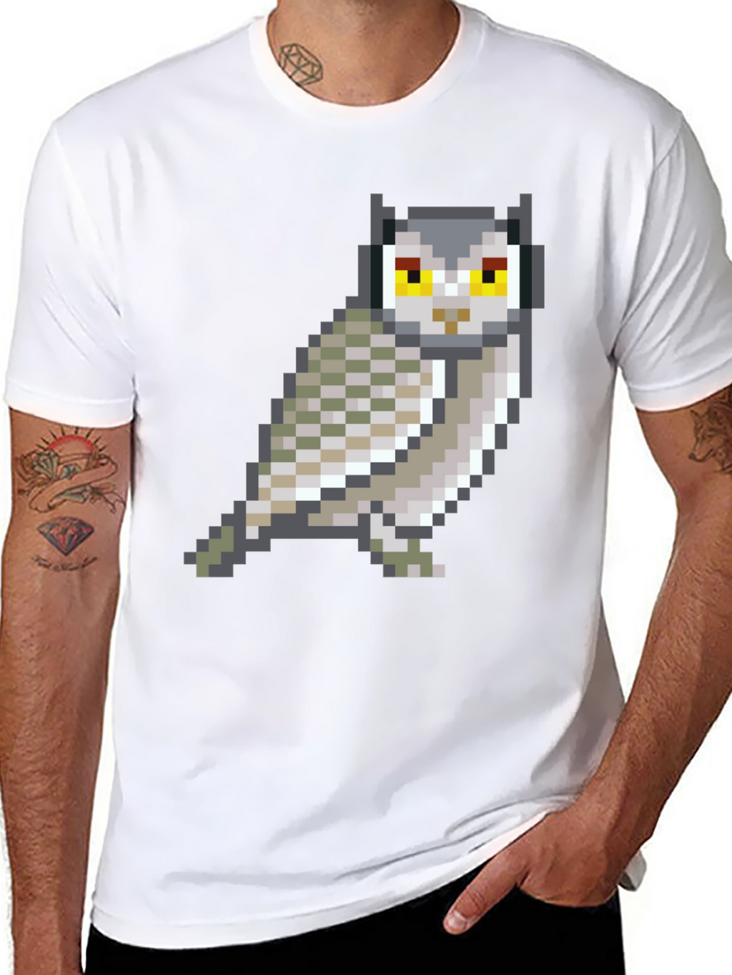 Pixel Art Owl Graphic Black T-Shirt