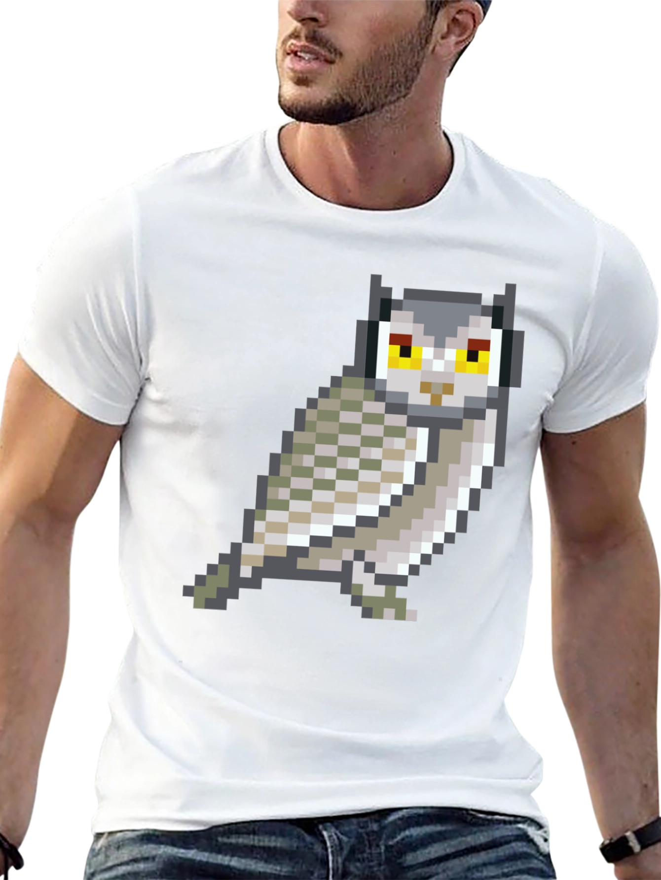 Pixel Art Owl Graphic Black T-Shirt