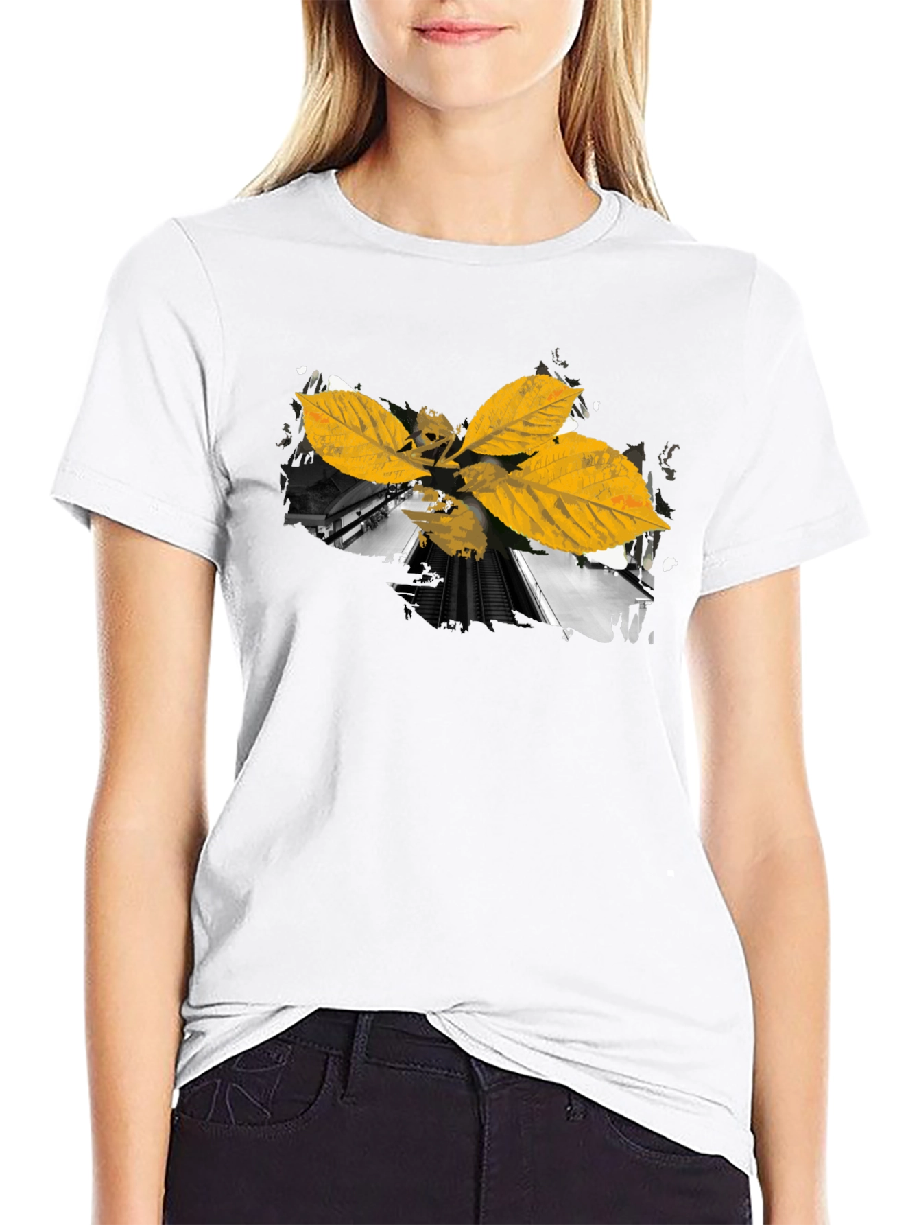 Leaf Train Black Tee
