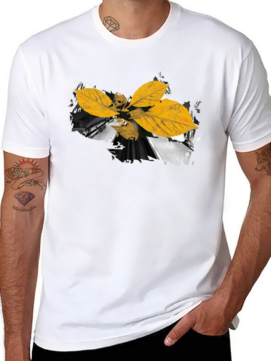 Leaf Train Black Tee