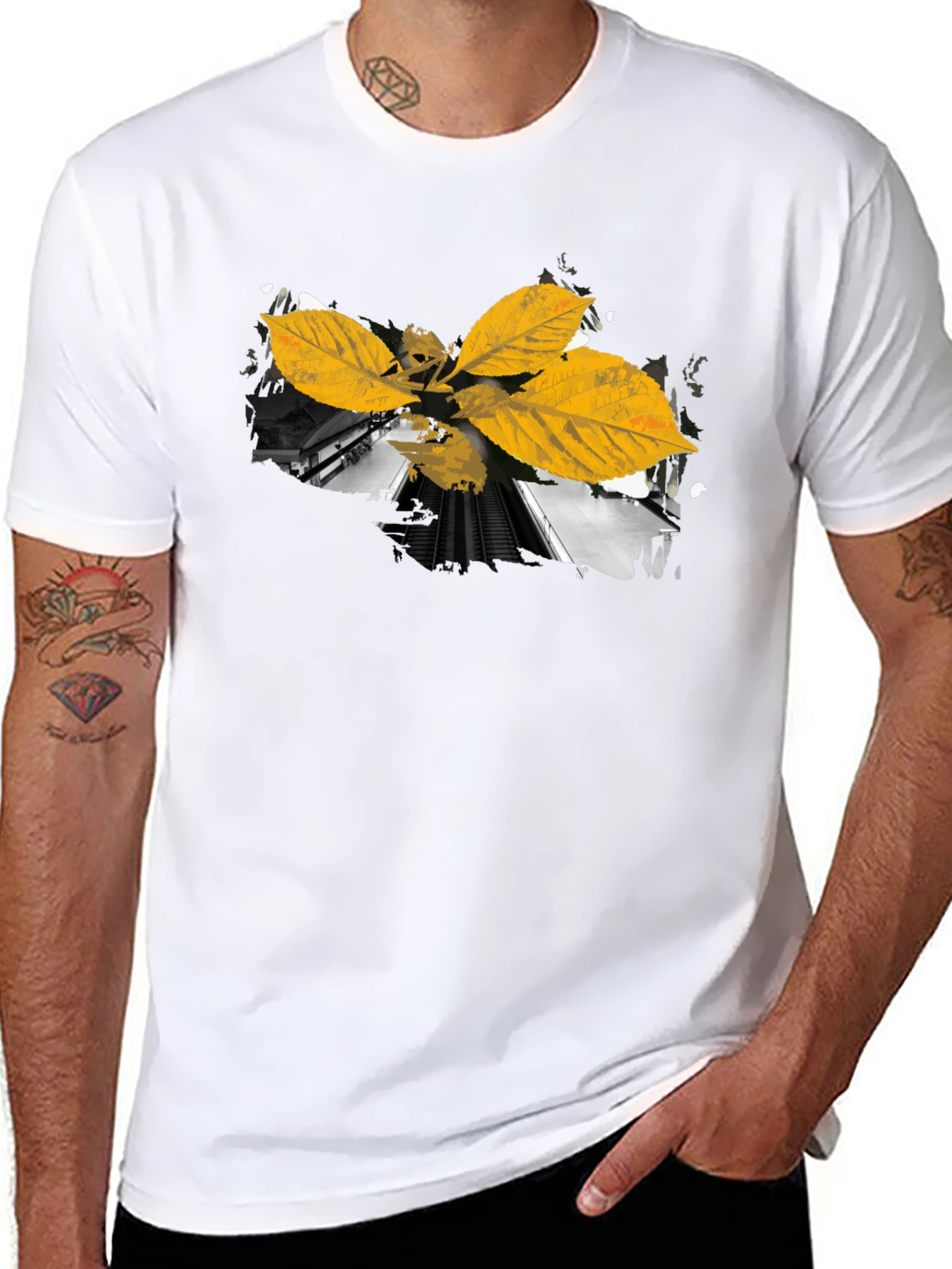 Leaf Train Black Tee