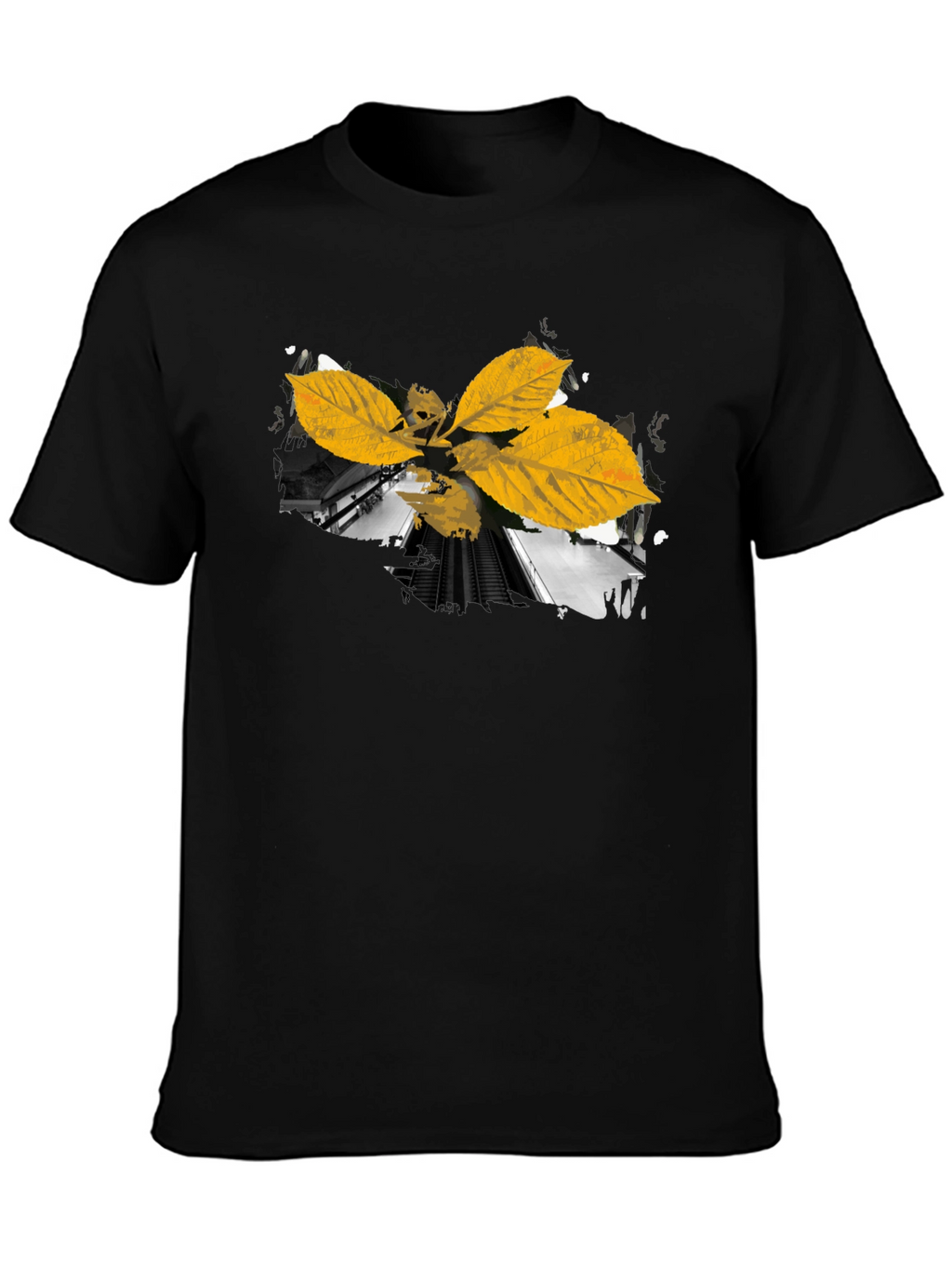 Leaf Train Black Tee