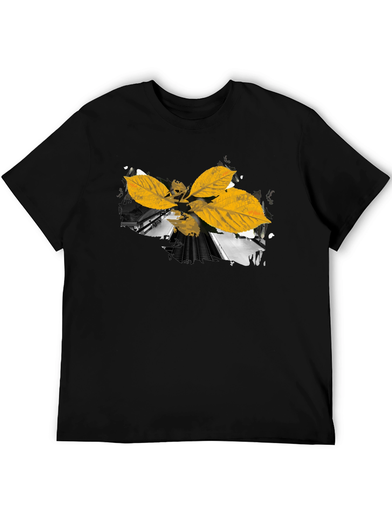 Leaf Train Black Tee