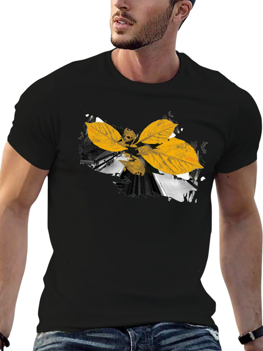 Leaf Train Black Tee