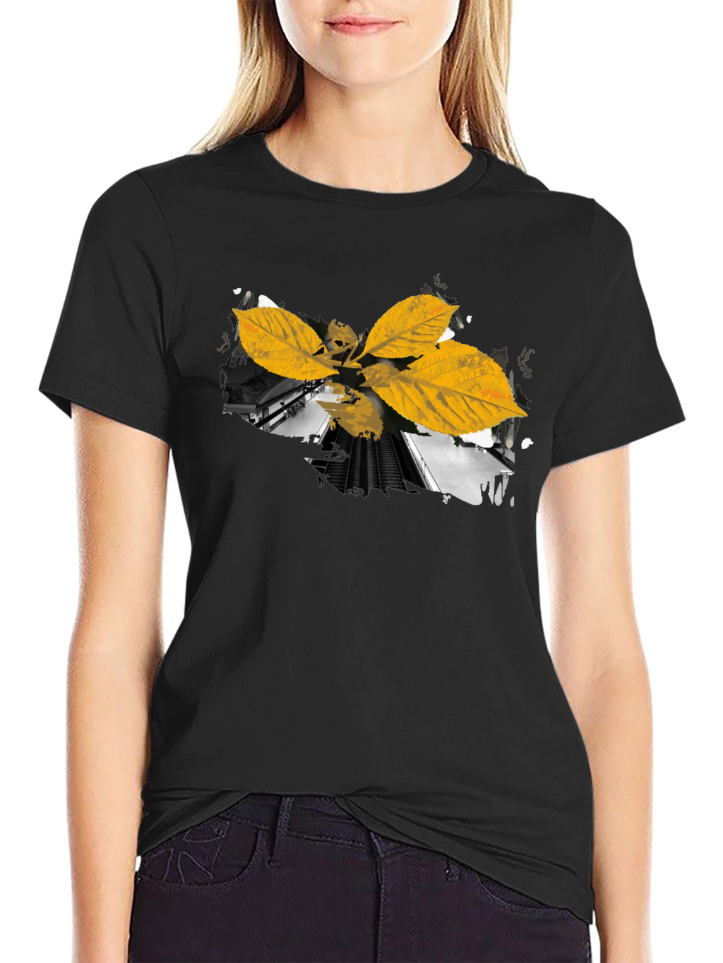 Leaf Train Black Tee