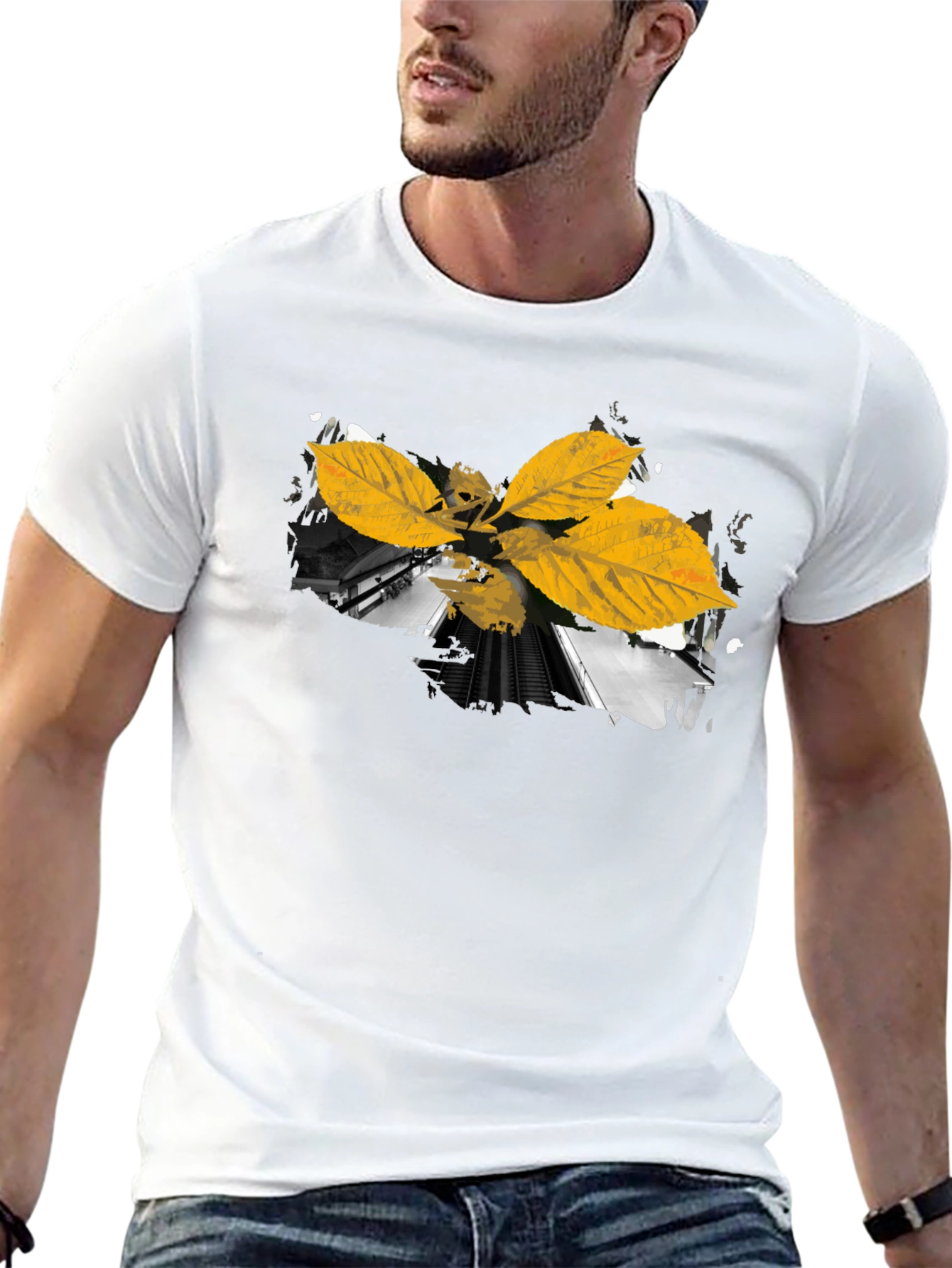 Leaf Train Black Tee