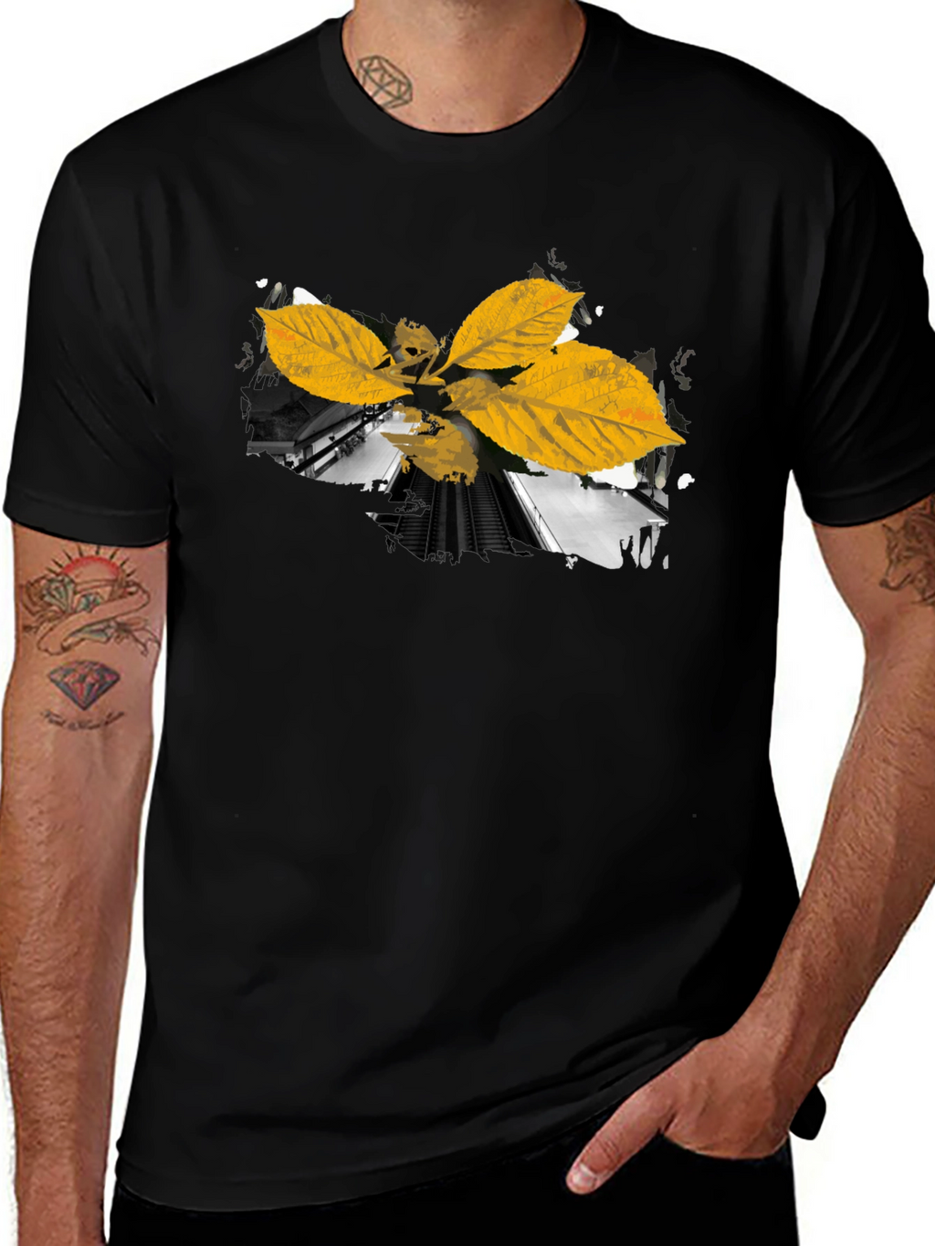 Leaf Train Black Tee