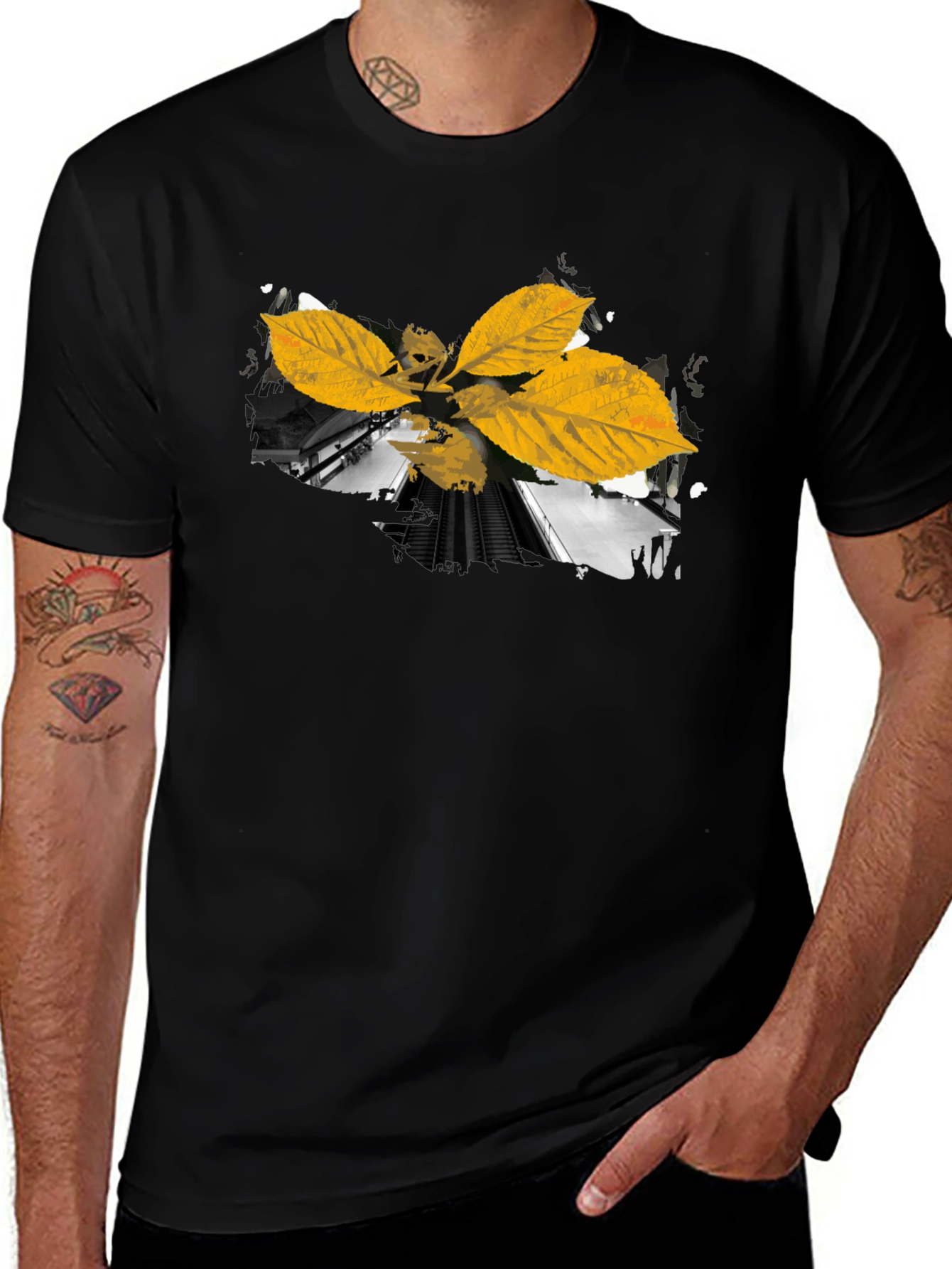 Leaf Train Black Tee