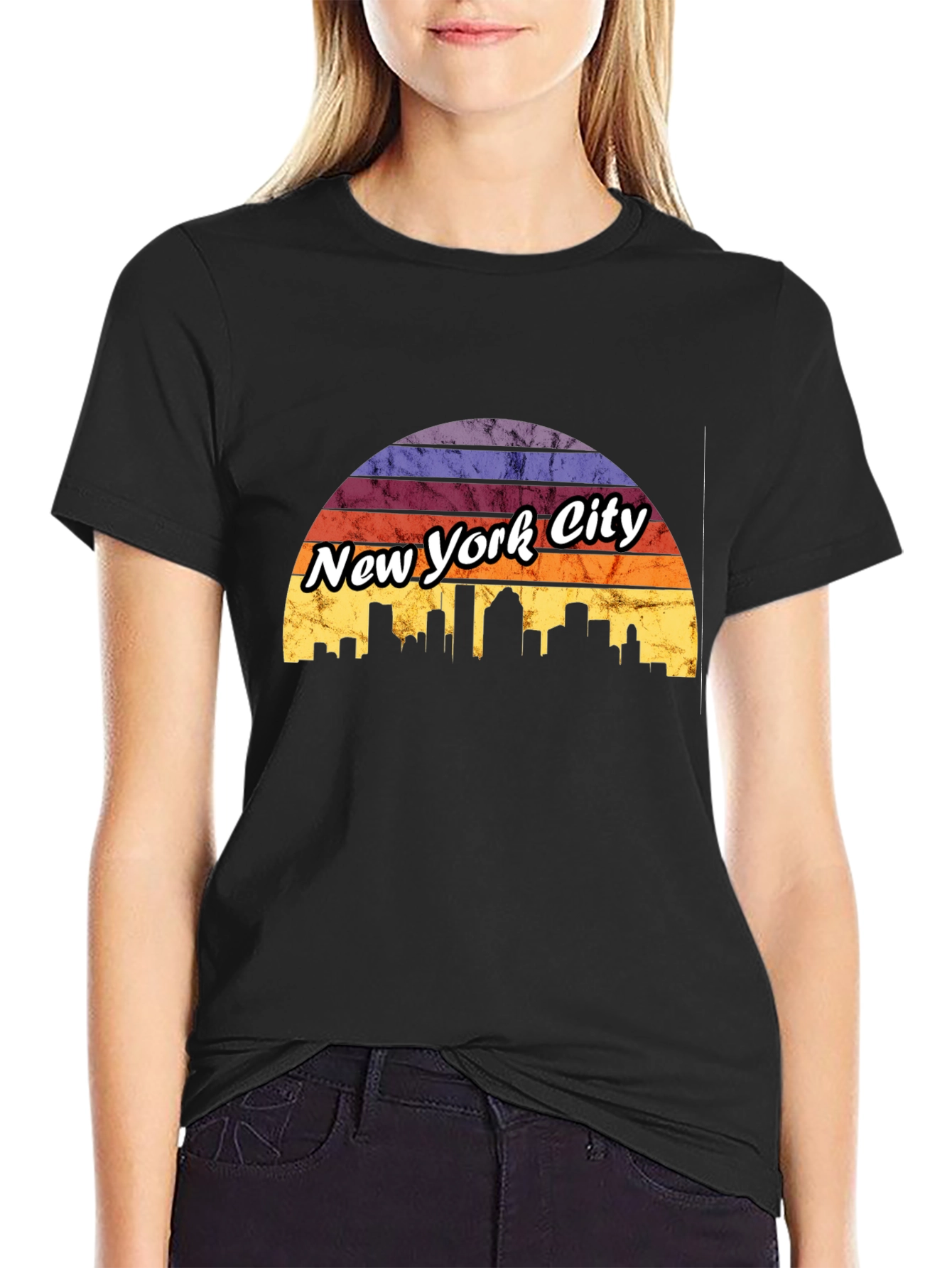 New York City Sunset T-Shirt Skyline Design