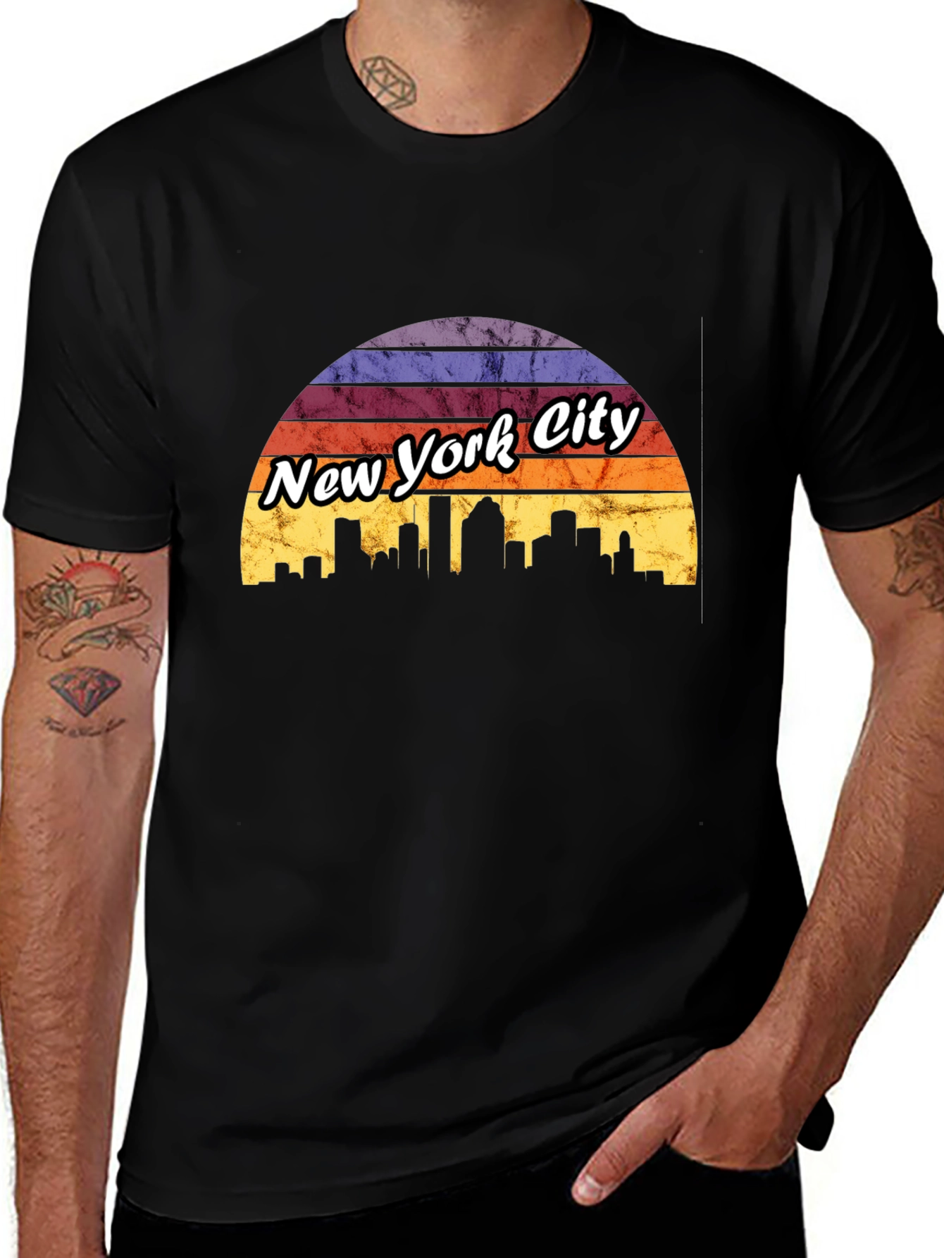 New York City Sunset T-Shirt Skyline Design