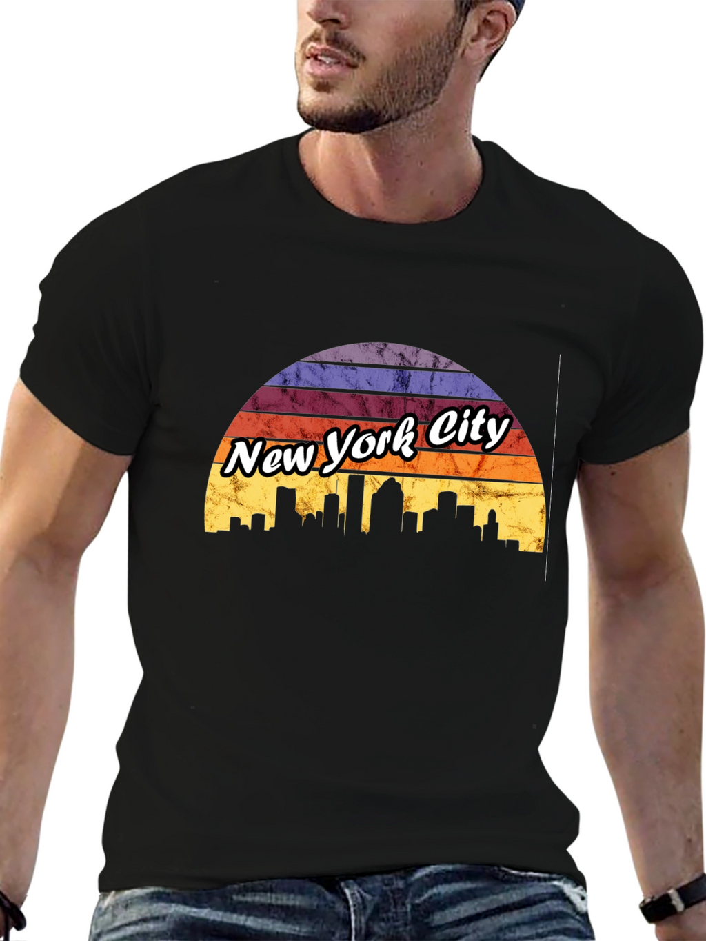 New York City Sunset T-Shirt Skyline Design