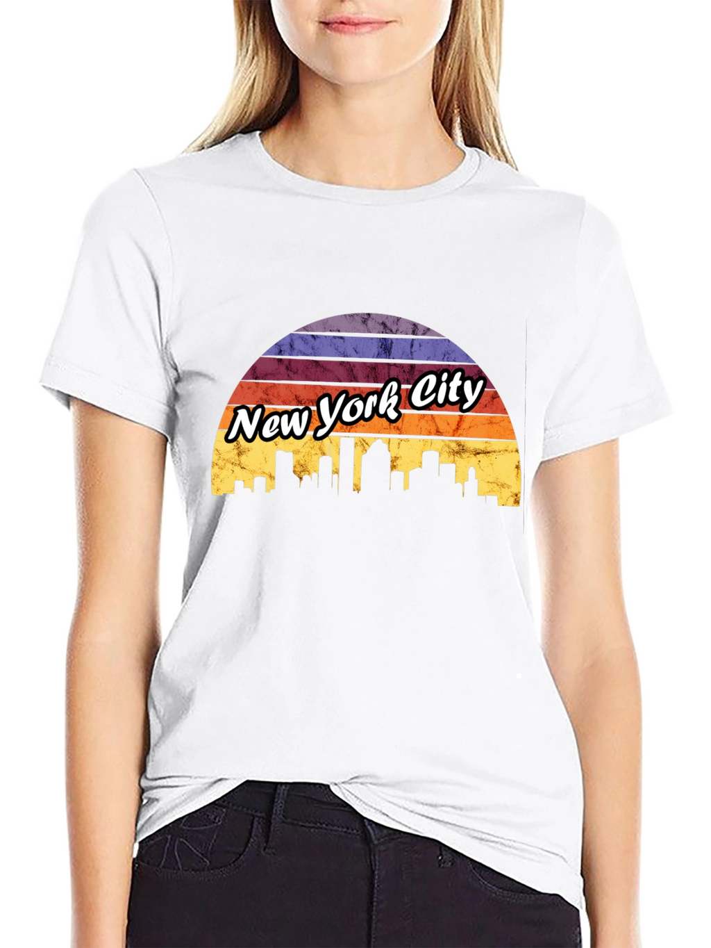 New York City Sunset T-Shirt Skyline Design