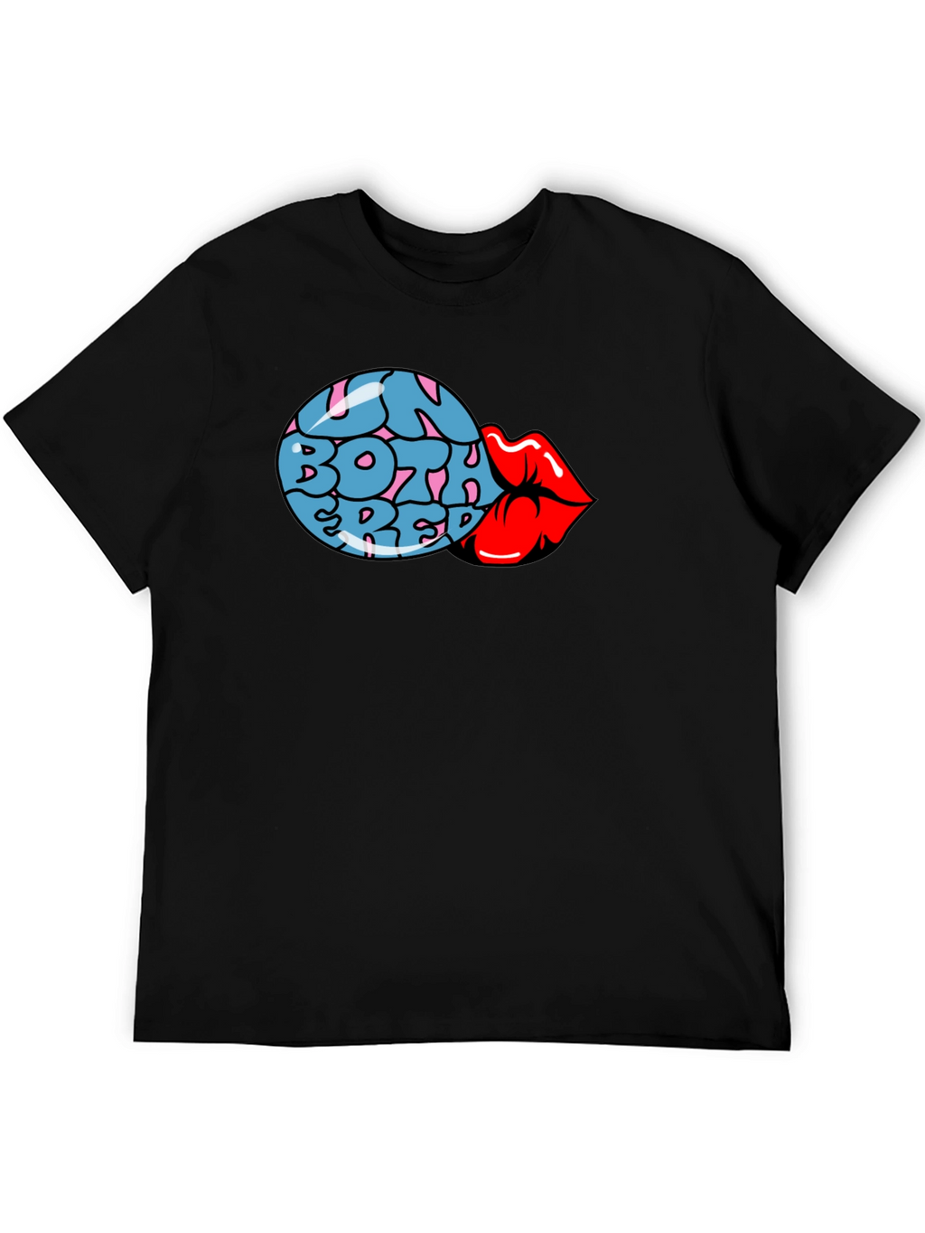 Fun Both Red Lips Graphic Black T-Shirt