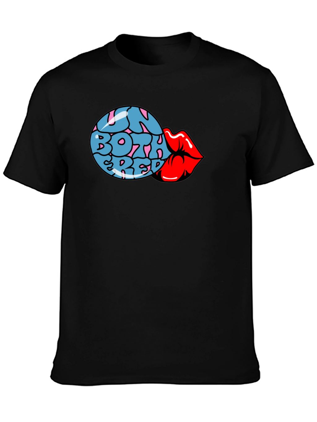 Fun Both Red Lips Graphic Black T-Shirt