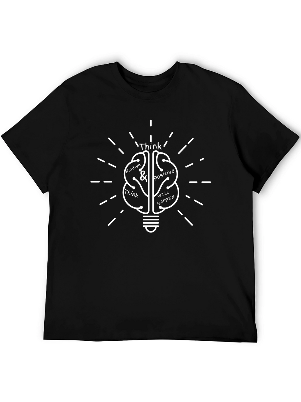 Think Positive Graphic Tee - Brain Lightbulb Design