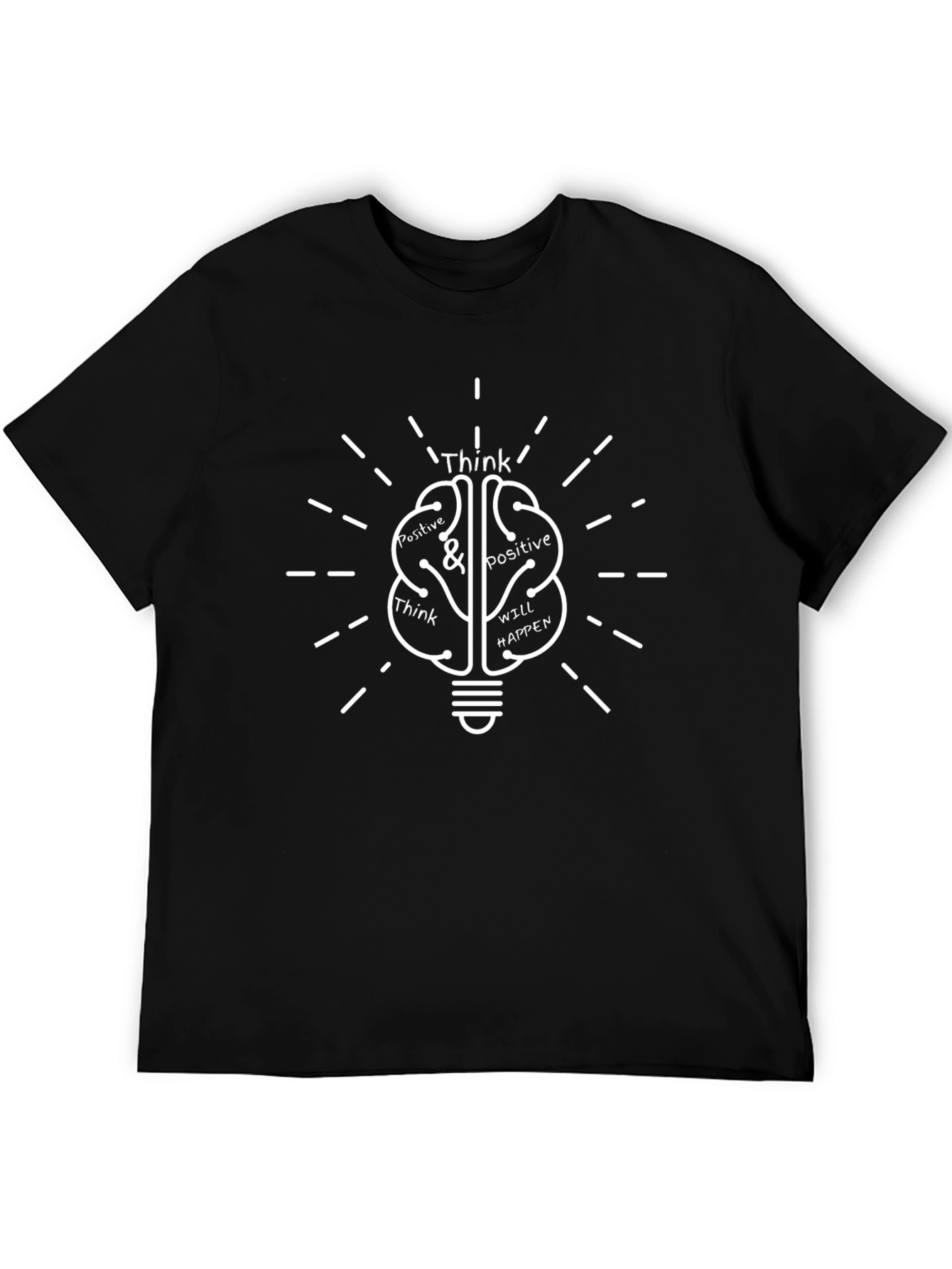 Think Positive Graphic Tee - Brain Lightbulb Design