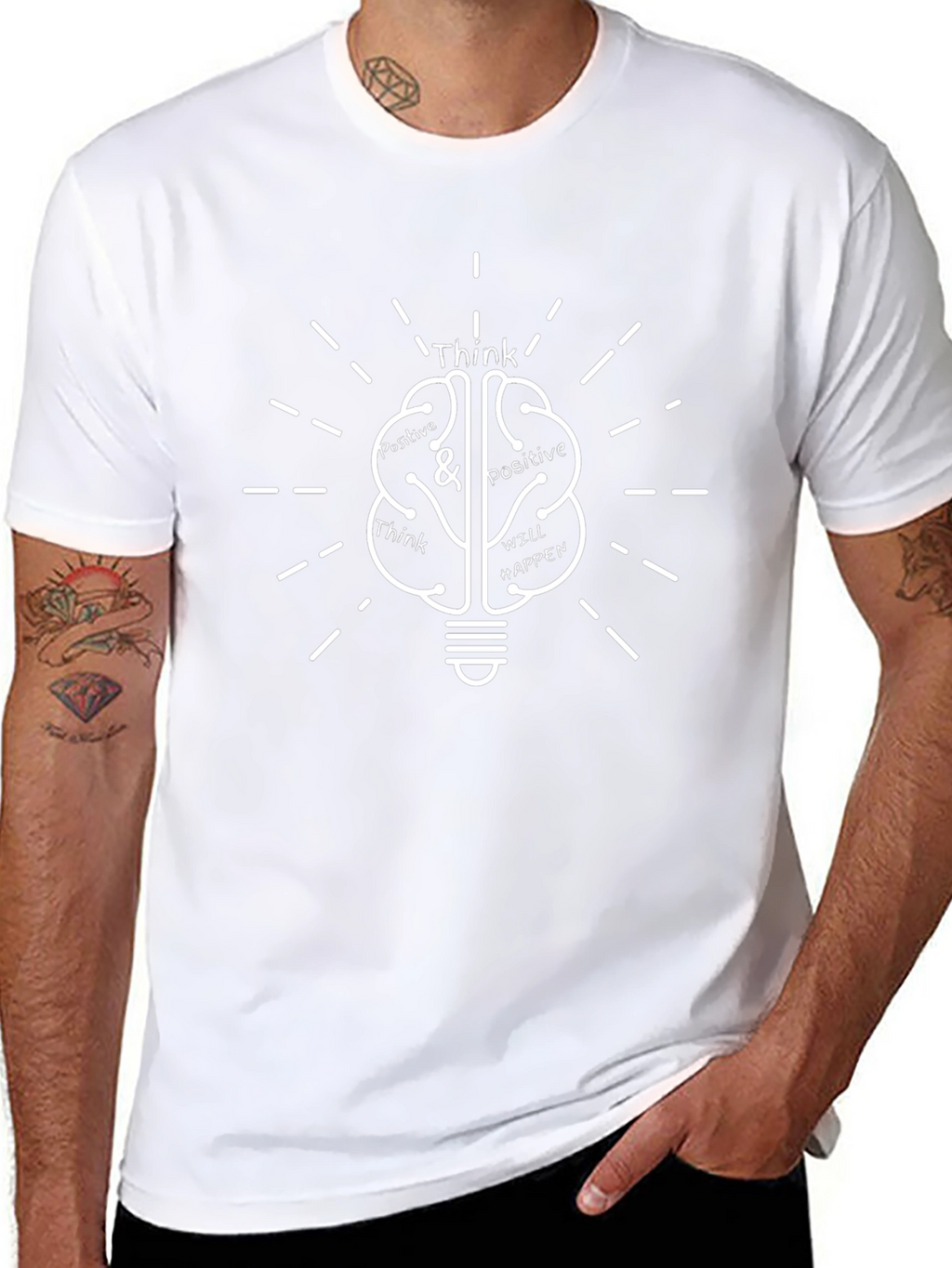 Think Positive Graphic Tee - Brain Lightbulb Design
