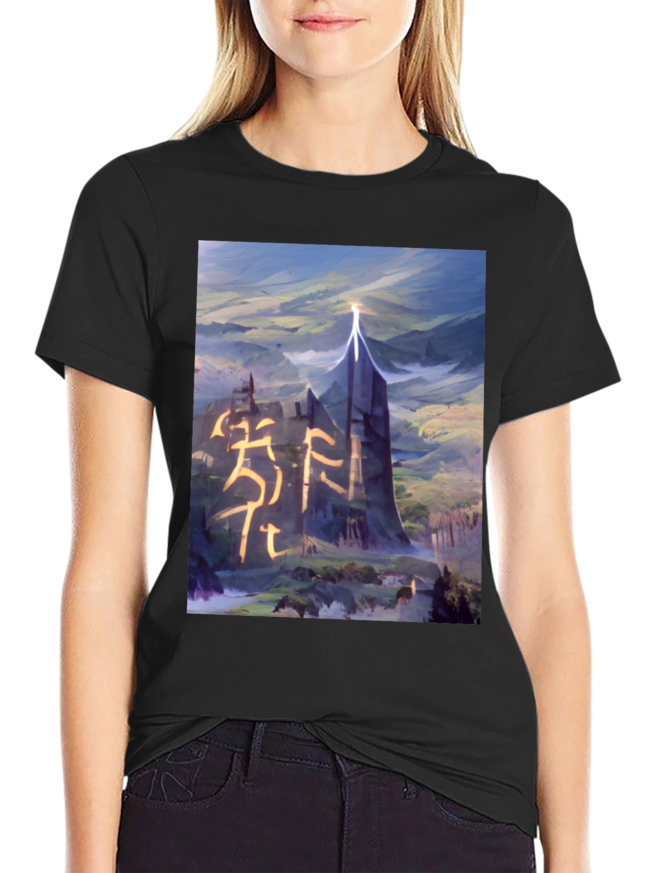 Fantasy Landscape Graphic Tee - Black T-Shirt