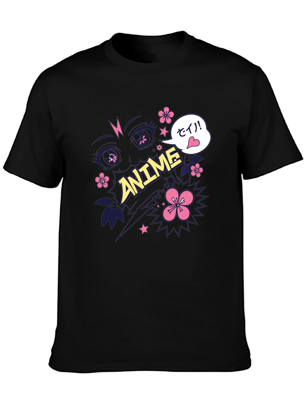 Anime Graphic Print Black T-Shirt
