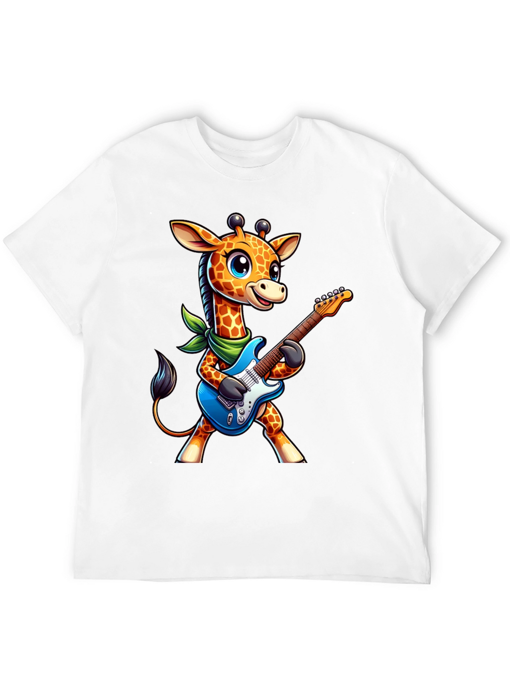 Giraffe Guitarist Tee - Cartoon Animal Rock Star Shirt