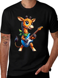 Giraffe Guitarist Tee - Cartoon Animal Rock Star Shirt