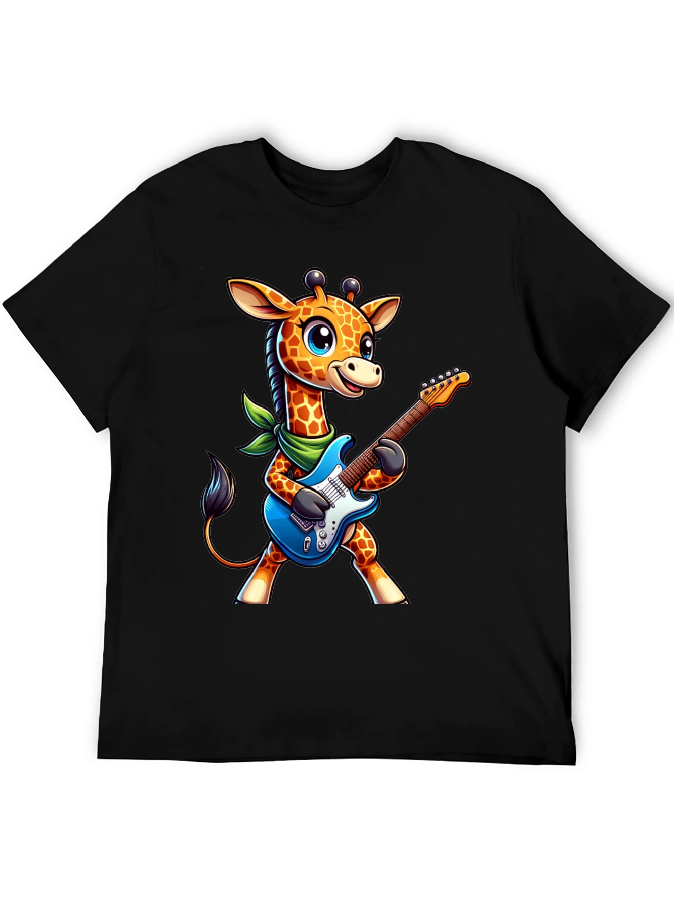 Giraffe Guitarist Tee - Cartoon Animal Rock Star Shirt