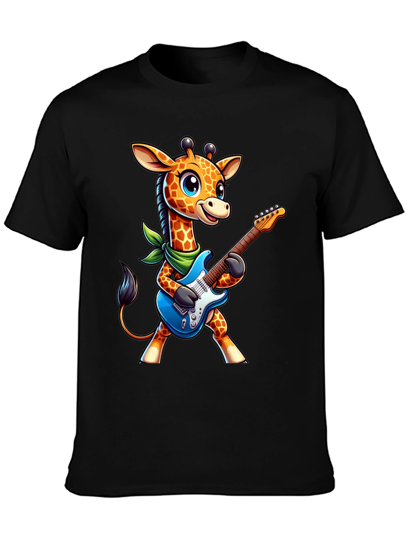 Giraffe Guitarist Tee - Cartoon Animal Rock Star Shirt