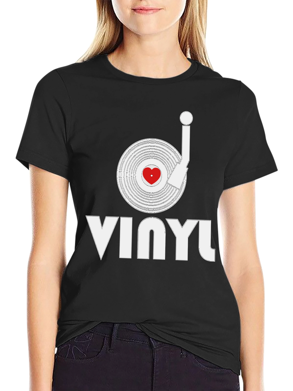 Vinyl Record Heart Graphic T-Shirt
