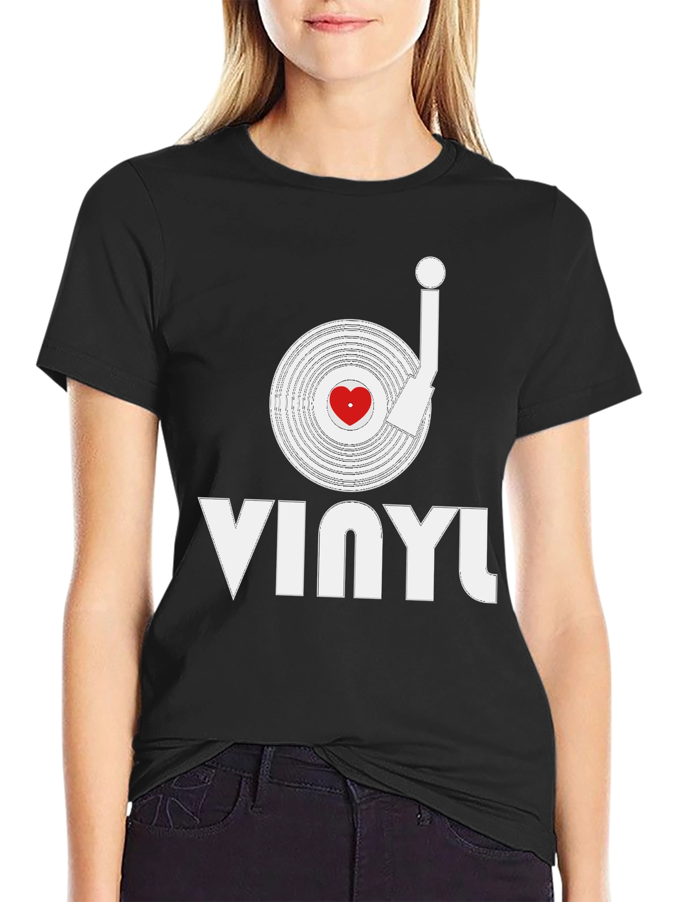 Vinyl Record Heart Graphic T-Shirt