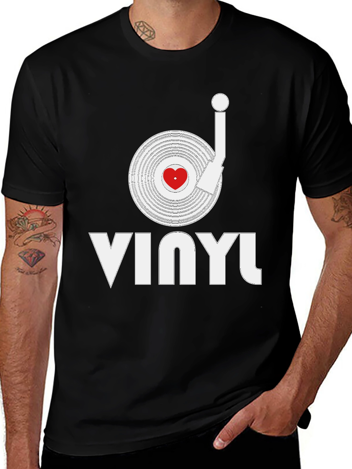 Vinyl Record Heart Graphic T-Shirt