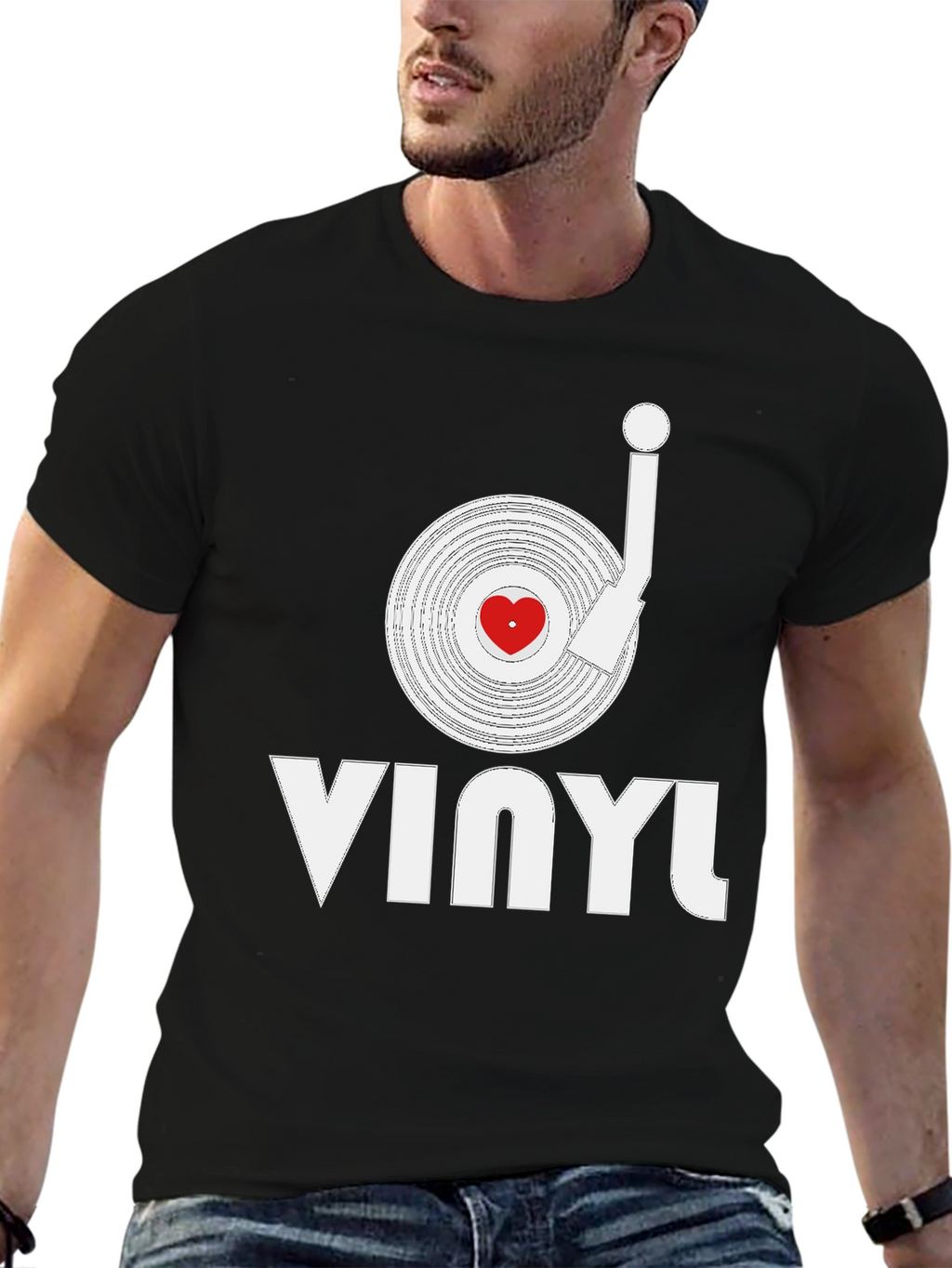 Vinyl Record Heart Graphic T-Shirt