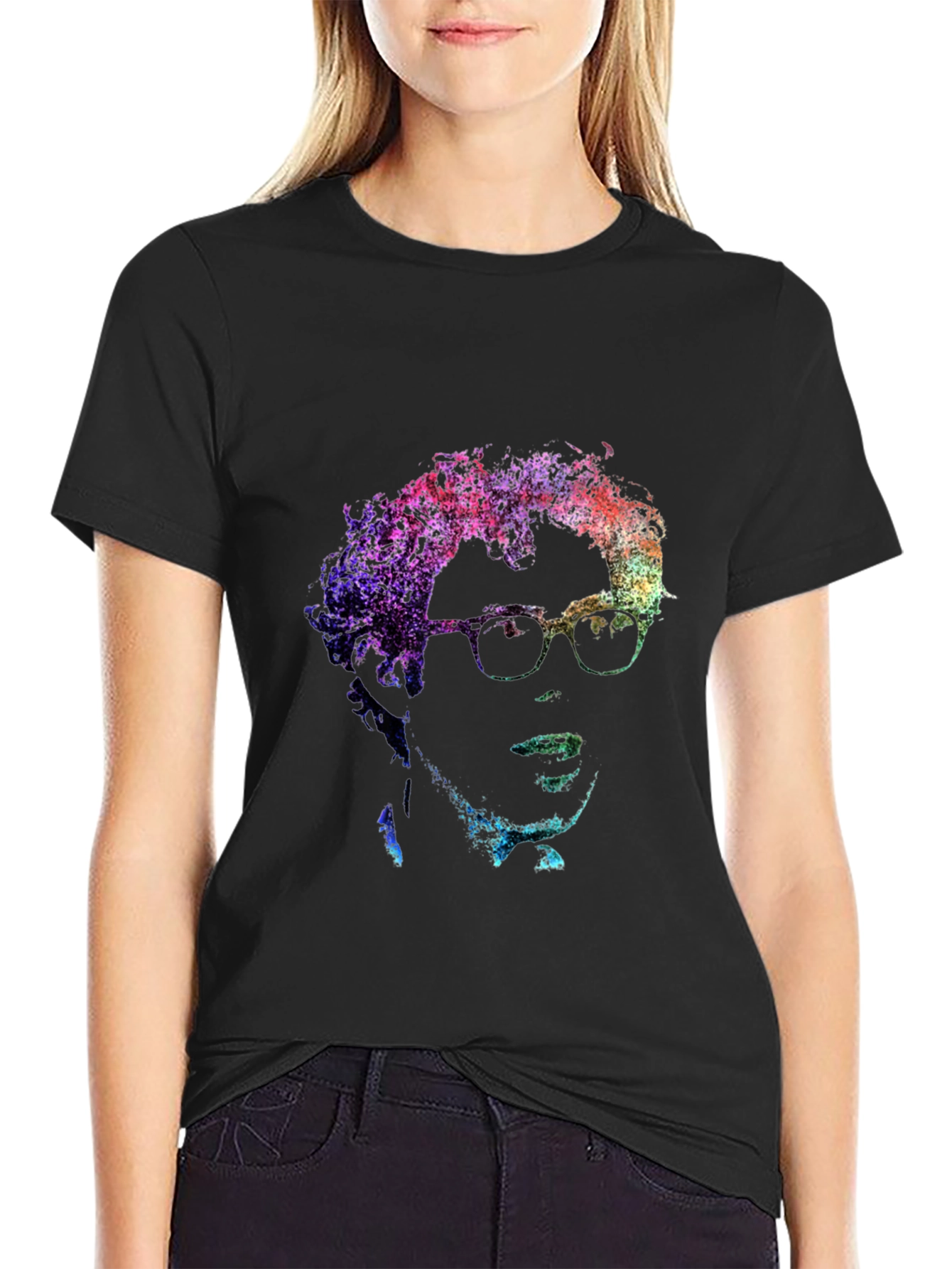 Abstract Portrait Graphic Print Black T-Shirt