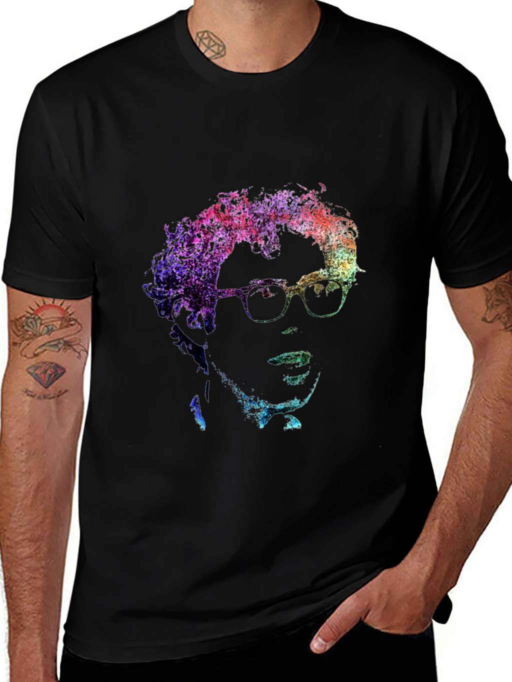 Abstract Portrait Graphic Print Black T-Shirt