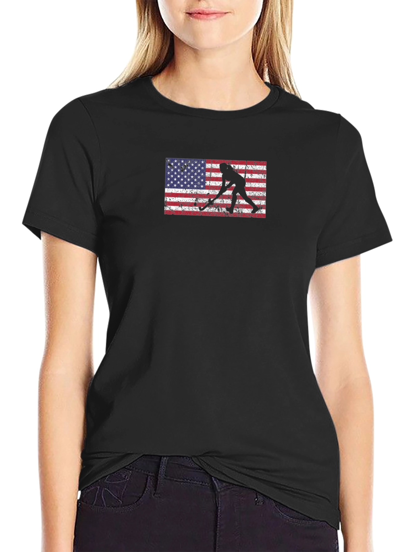 Hockey Player US Flag Graphic T-Shirt
