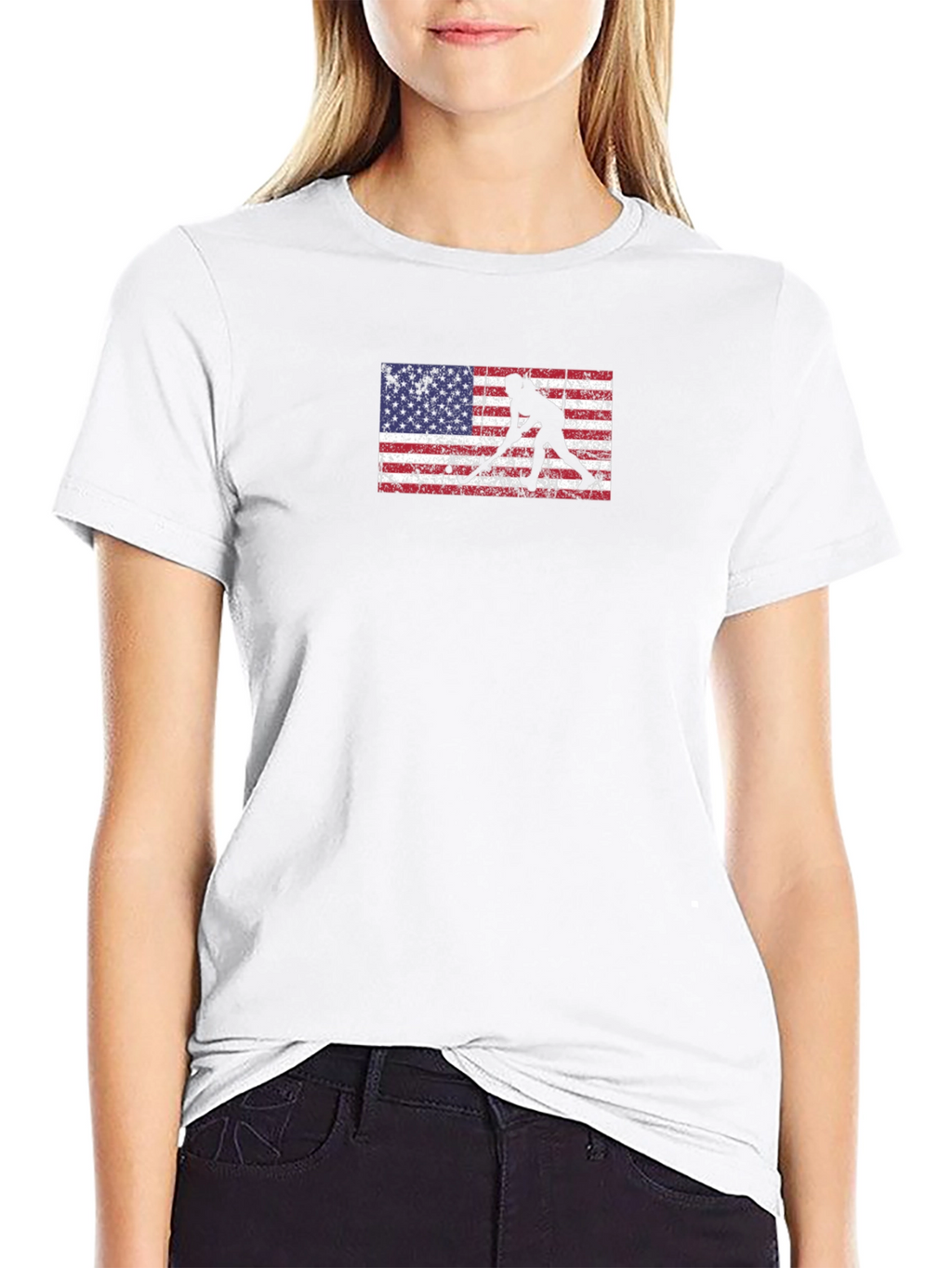 Hockey Player US Flag Graphic T-Shirt