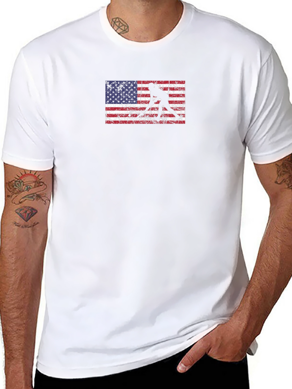 Hockey Player US Flag Graphic T-Shirt