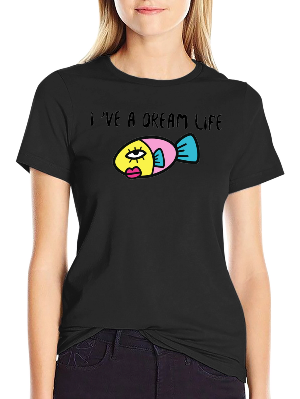 Dream Life Fish Graphic Black T-Shirt