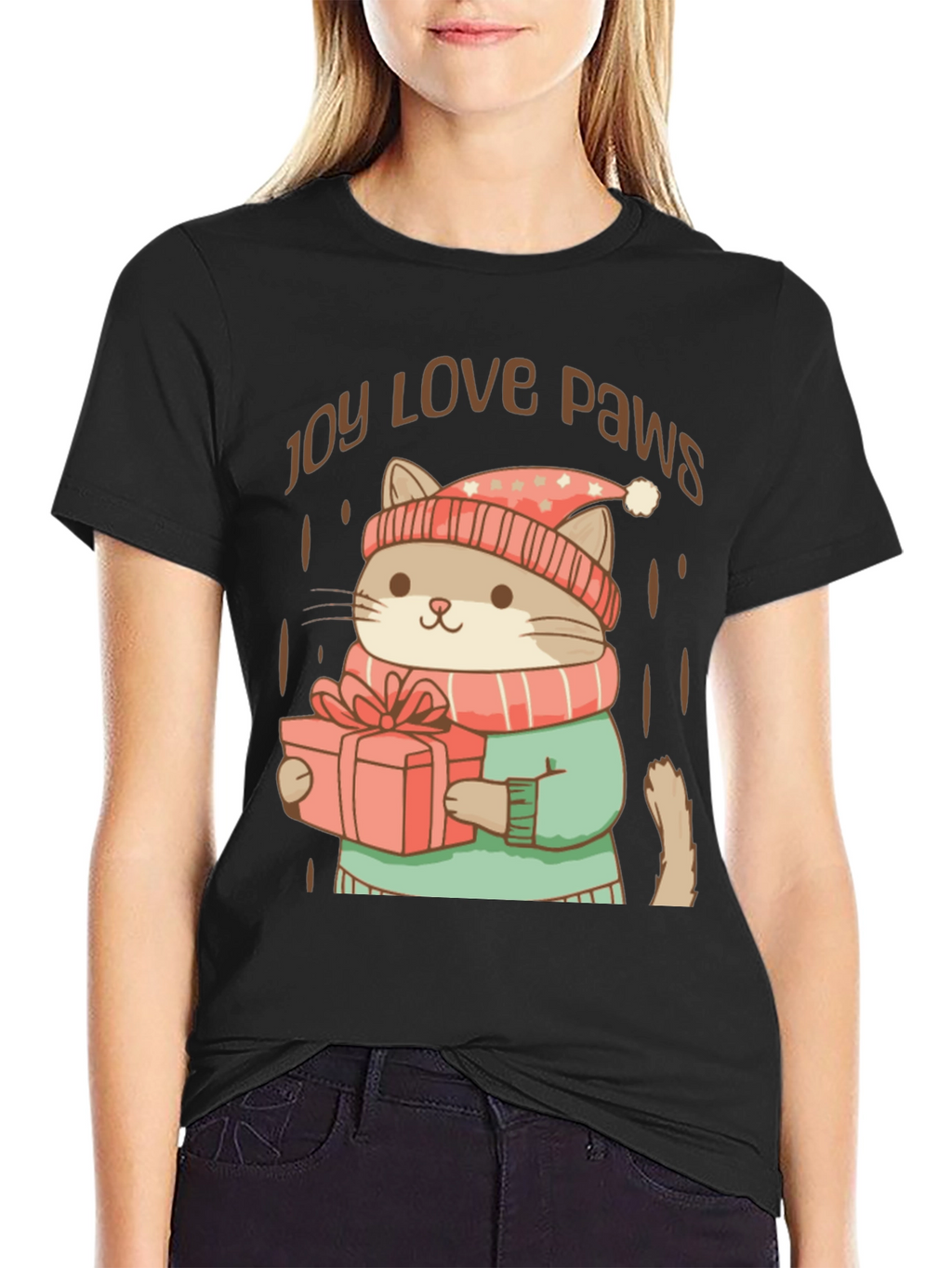 Joy Love Paws Christmas Cat T-Shirt