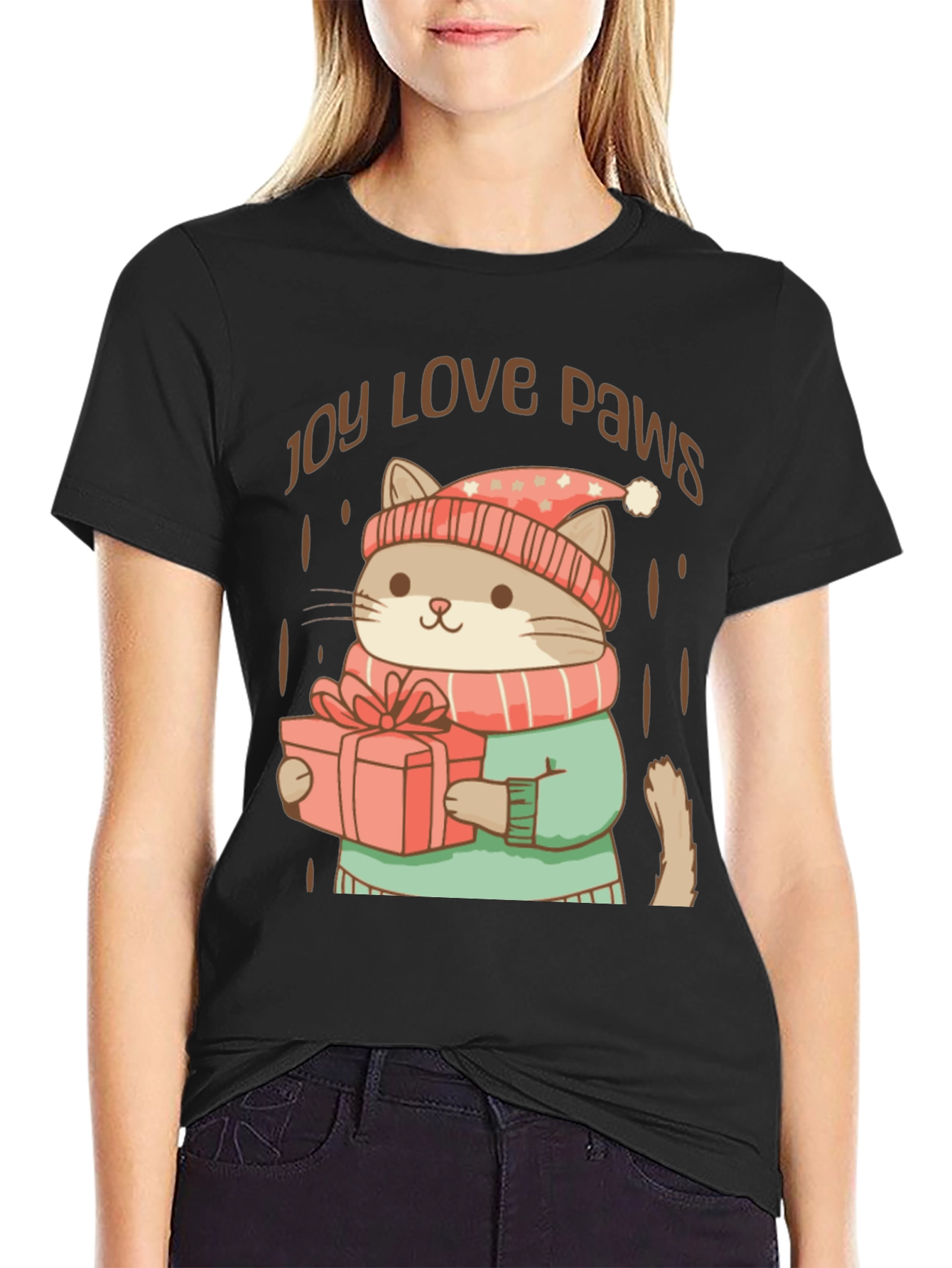 Joy Love Paws Christmas Cat T-Shirt
