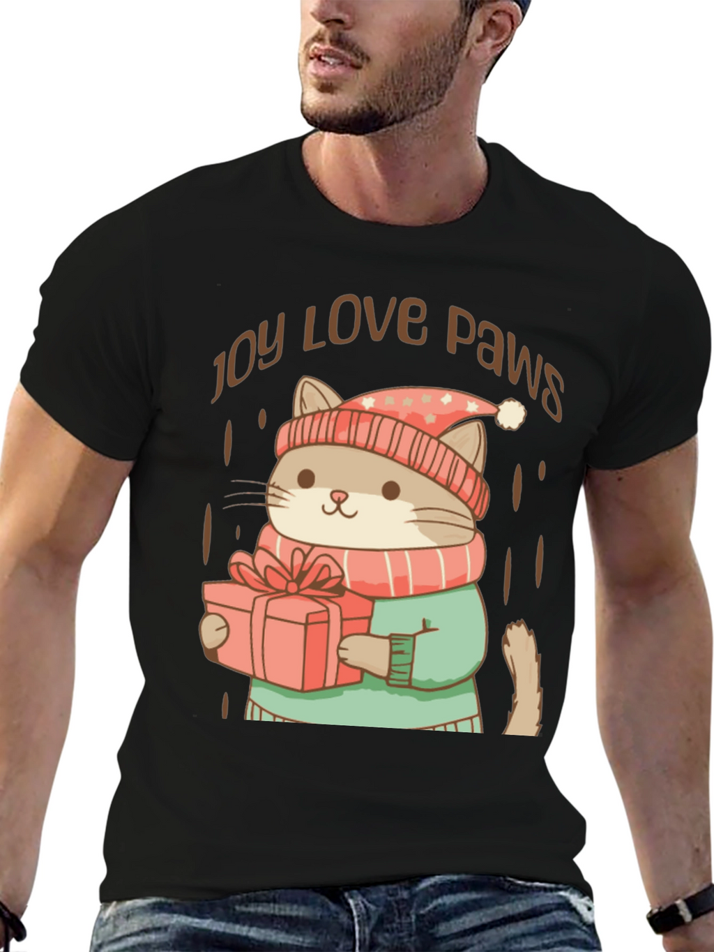 Joy Love Paws Christmas Cat T-Shirt