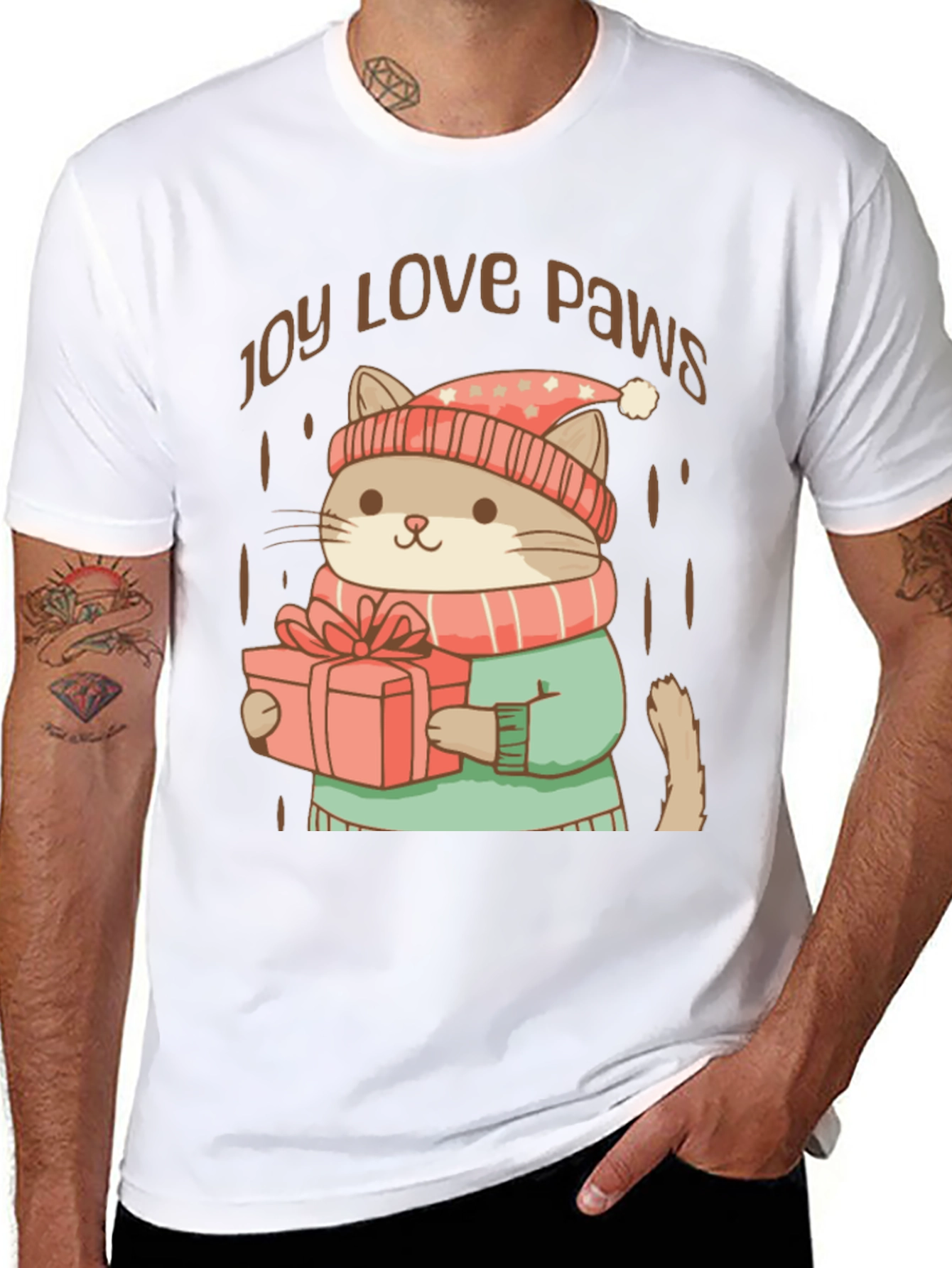 Joy Love Paws Christmas Cat T-Shirt