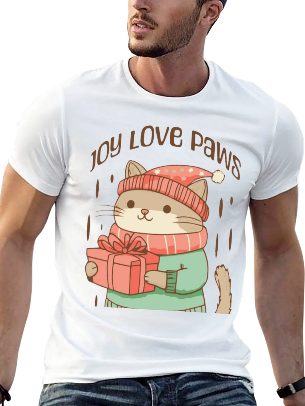 Joy Love Paws Christmas Cat T-Shirt