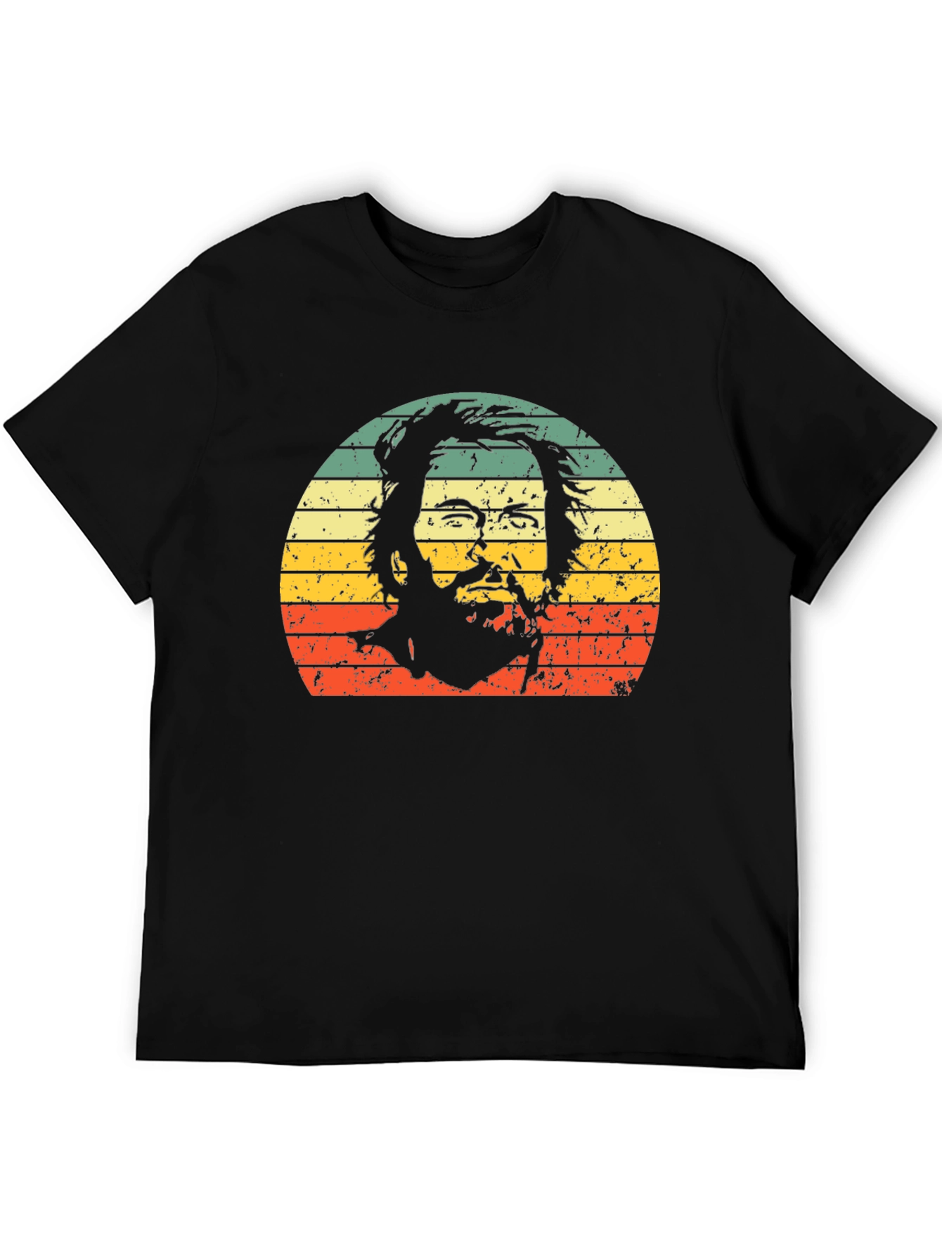Retro Bearded Man Sunset Graphic Tee - Black
