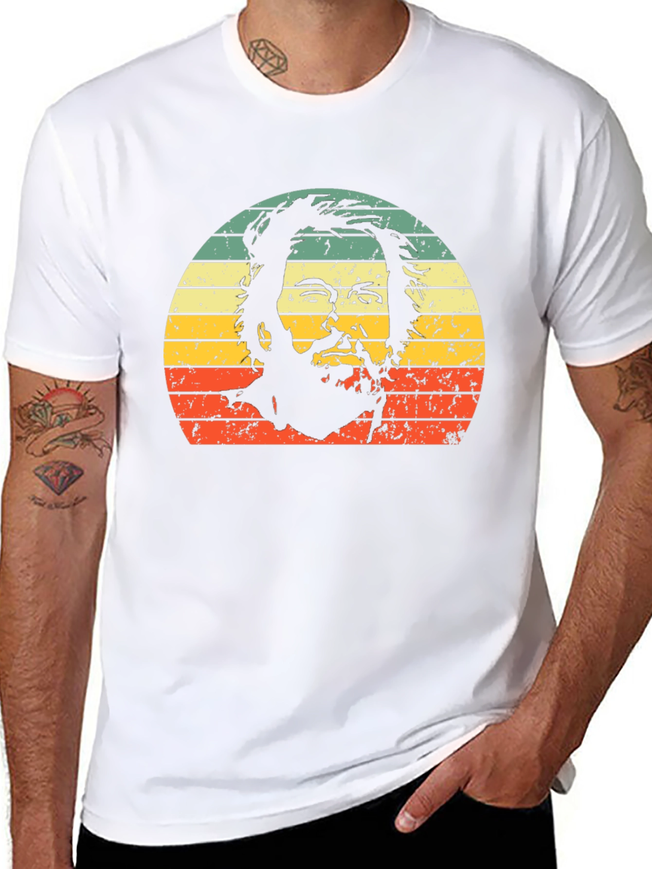 Retro Bearded Man Sunset Graphic Tee - Black