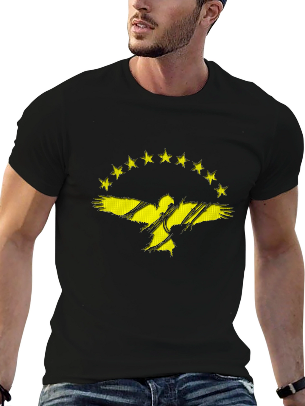 Distressed Eagle & Stars Graphic T-Shirt