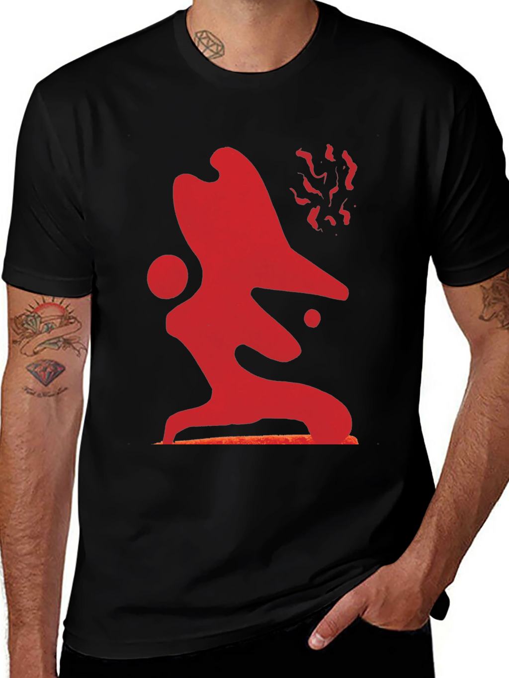 Abstract Red Graphic Print Black T-Shirt